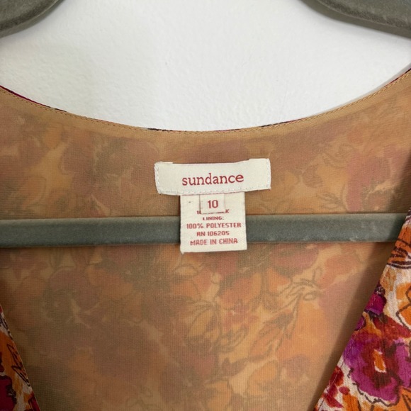 Sundance Silk Floral Wrap Midi Dress Size 10 Orange Pink V Neck Sleeveless - Picture 2 of 8